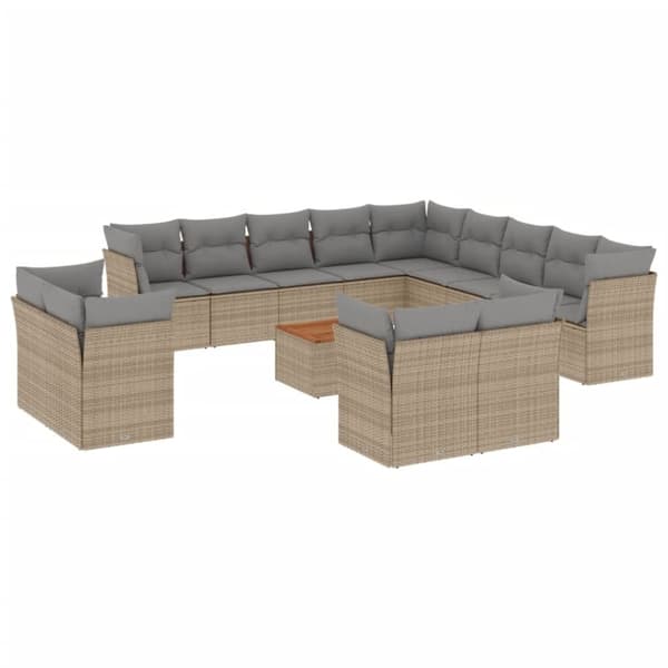 vidaXL sofasæt til haven 14 dele med hynder polyrattan beige