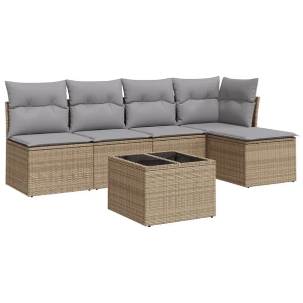 vidaXL sofasæt til haven 6 dele med hynder polyrattan beige