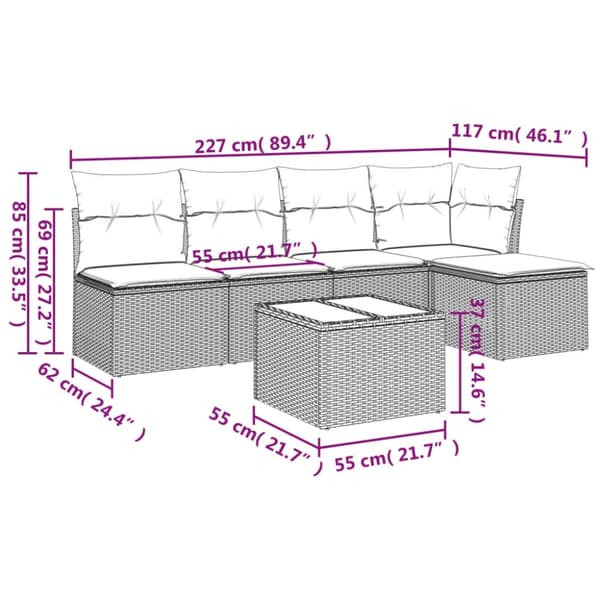 vidaXL sofasæt til haven 6 dele med hynder polyrattan beige