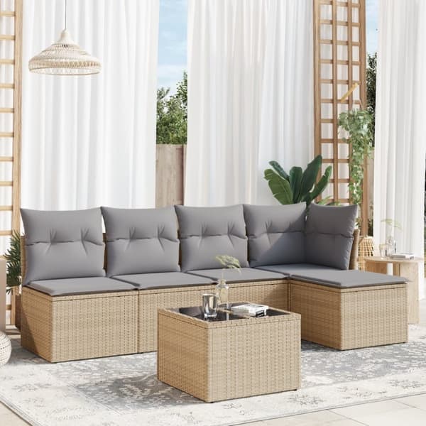vidaXL sofasæt til haven 6 dele med hynder polyrattan beige