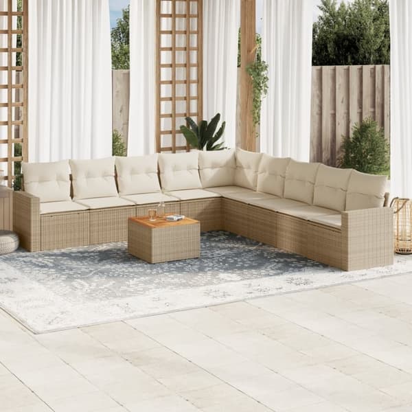 vidaXL sofasæt til haven 10 dele med hynder polyrattan beige