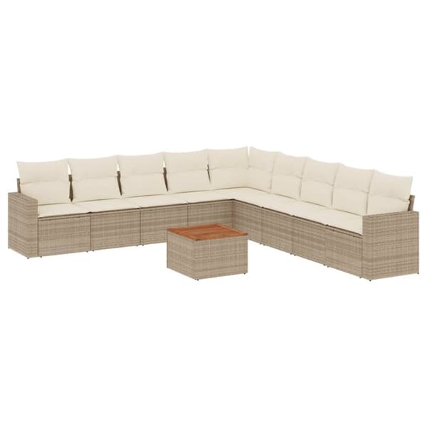 vidaXL sofasæt til haven 10 dele med hynder polyrattan beige
