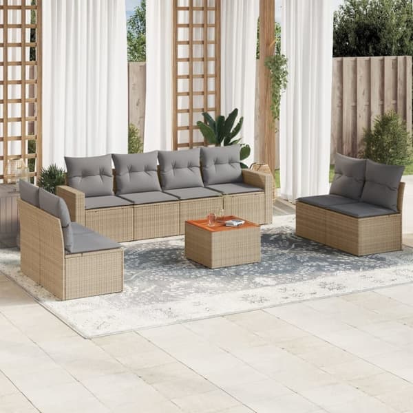 vidaXL sofasæt til haven 9 dele med hynder polyrattan beige