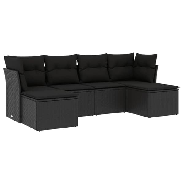 vidaXL Loungegrupp med dynor 6 delar svart konstrotting