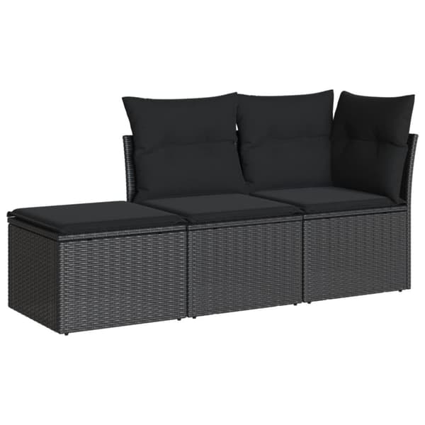 vidaXL sofasæt til haven 3 dele med hynder polyrattan sort