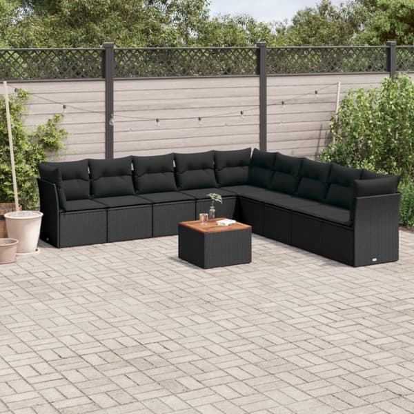 vidaXL sofasæt til haven 10 dele med hynder polyrattan sort