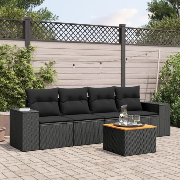 vidaXL sofasæt til haven 5 dele med hynder polyrattan sort