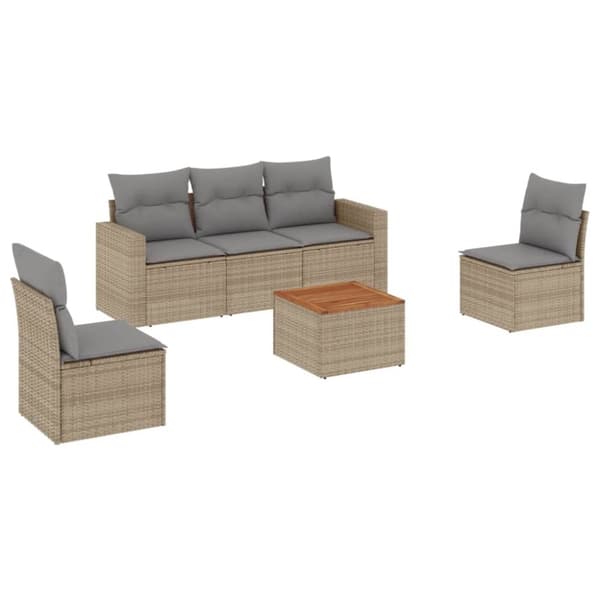 vidaXL sofasæt til haven 6 dele med hynder polyrattan beige