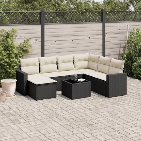 vidaXL sofasæt til haven 8 dele med hynder polyrattan sort