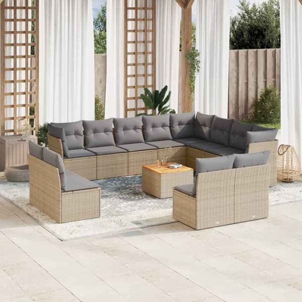 vidaXL sofasæt til haven 13 dele med hynder polyrattan beige