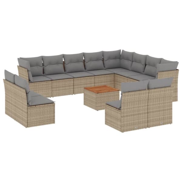 vidaXL sofasæt til haven 13 dele med hynder polyrattan beige