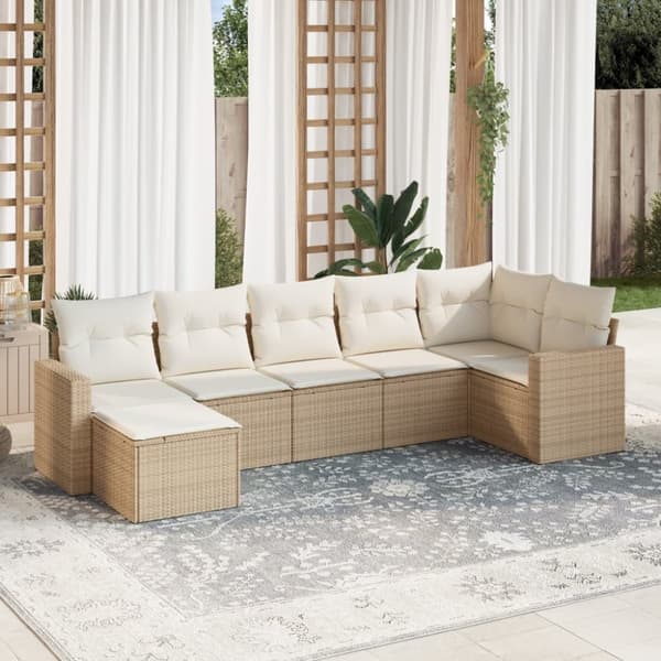 vidaXL sofasæt til haven 7 dele med hynder polyrattan beige