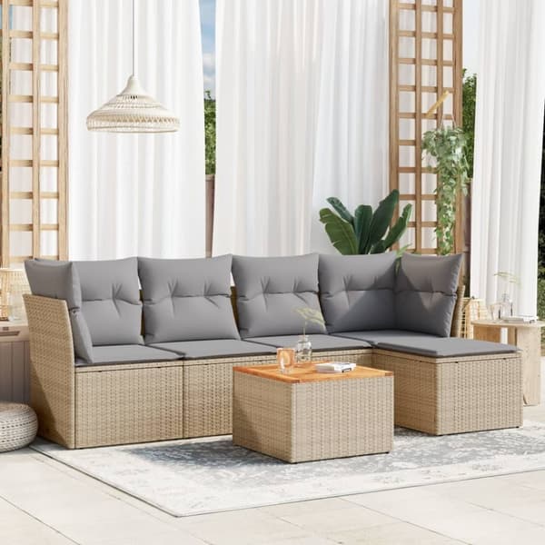 vidaXL sofasæt til haven 6 dele med hynder polyrattan beige