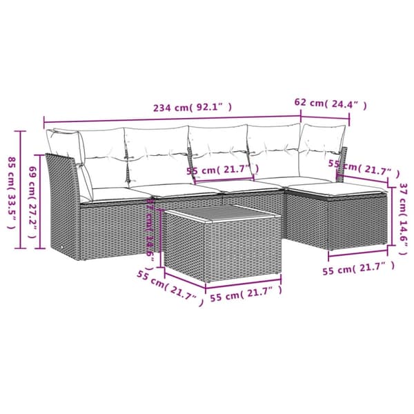 vidaXL sofasæt til haven 6 dele med hynder polyrattan beige