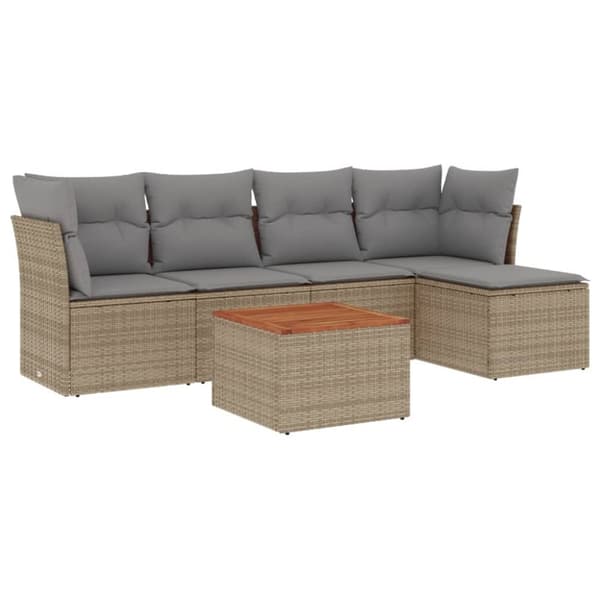 vidaXL sofasæt til haven 6 dele med hynder polyrattan beige