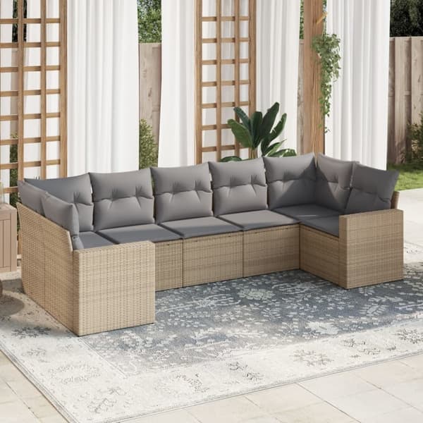 vidaXL sofasæt til haven 7 dele med hynder polyrattan beige
