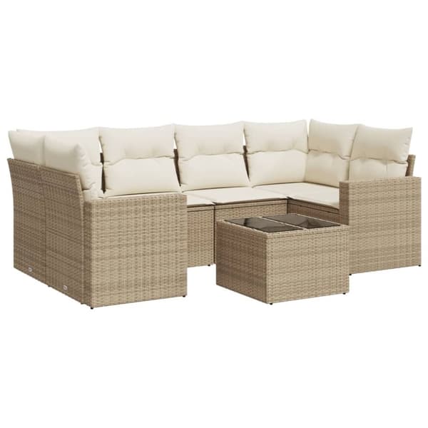 vidaXL sofasæt til haven 7 dele med hynder polyrattan beige