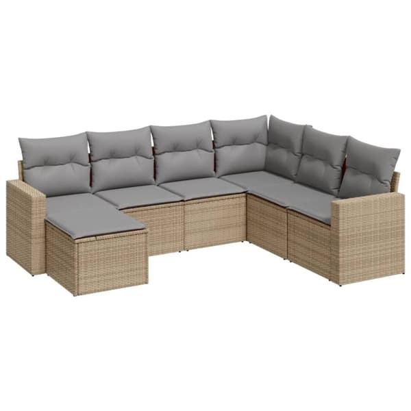 vidaXL sofasæt til haven 7 dele med hynder polyrattan beige