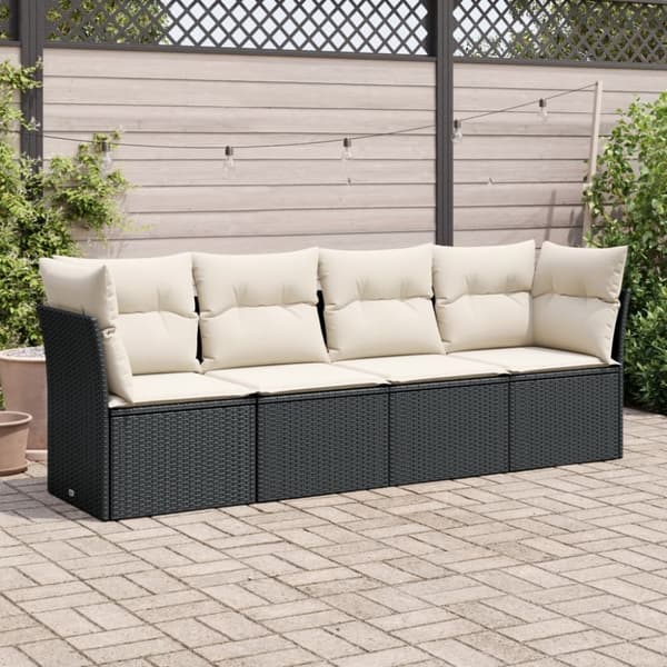 vidaXL sofasæt til haven 4 dele med hynder polyrattan sort
