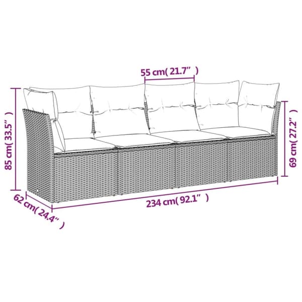 vidaXL sofasæt til haven 4 dele med hynder polyrattan sort