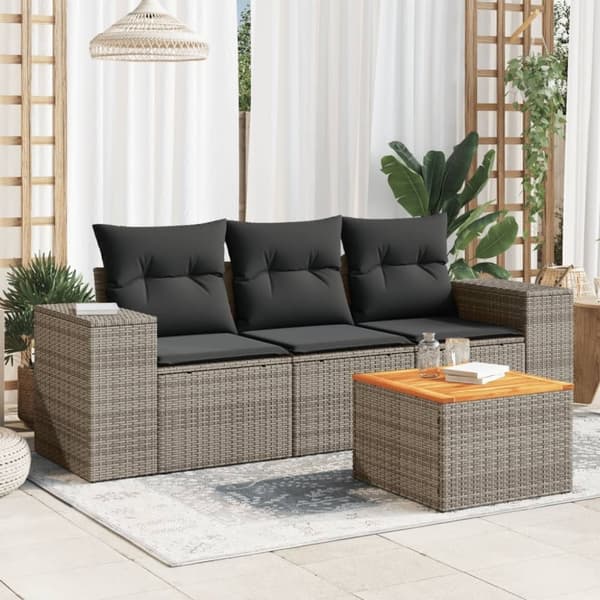 vidaXL sofasæt til haven 4 dele med hynder polyrattan grå