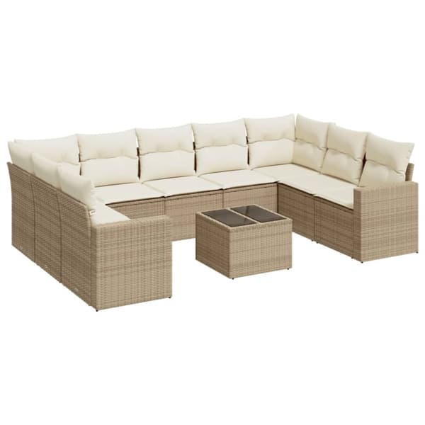 vidaXL sofasæt til haven 10 dele med hynder polyrattan beige
