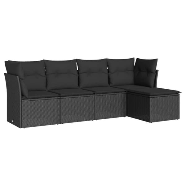 vidaXL sofasæt til haven 5 dele med hynder polyrattan sort