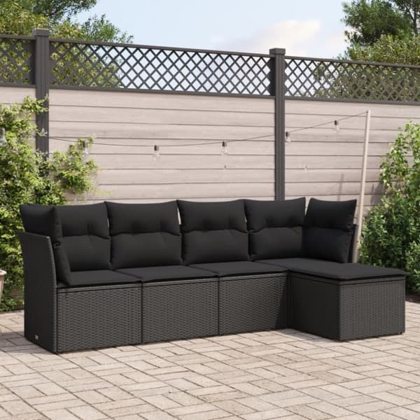 vidaXL sofasæt til haven 5 dele med hynder polyrattan sort