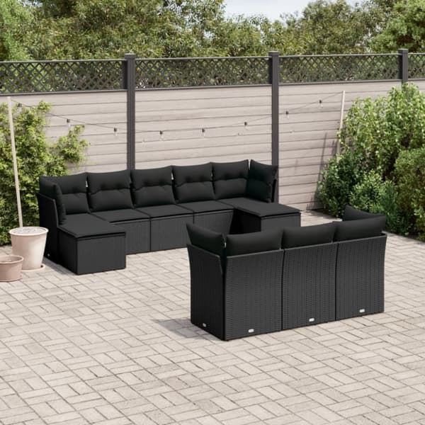 vidaXL sofasæt til haven 10 dele med hynder polyrattan sort
