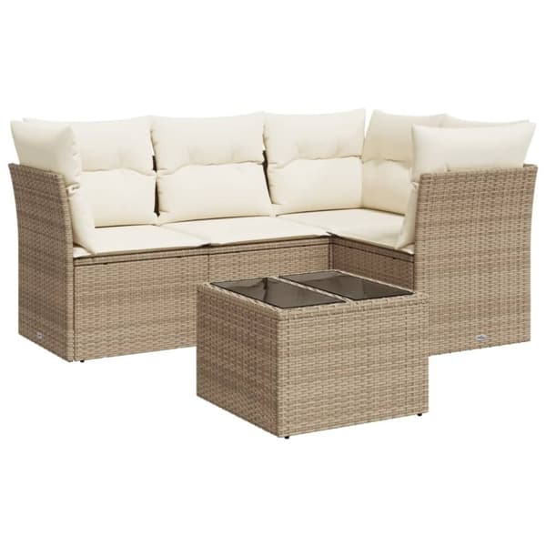 vidaXL sofasæt til haven 5 dele med hynder polyrattan beige