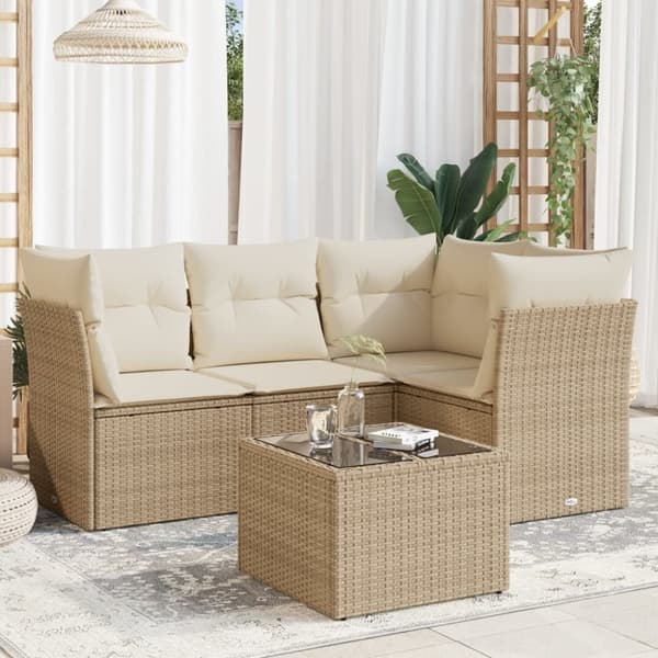 vidaXL sofasæt til haven 5 dele med hynder polyrattan beige