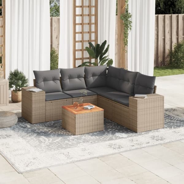 vidaXL sofasæt til haven 6 dele med hynder polyrattan beige