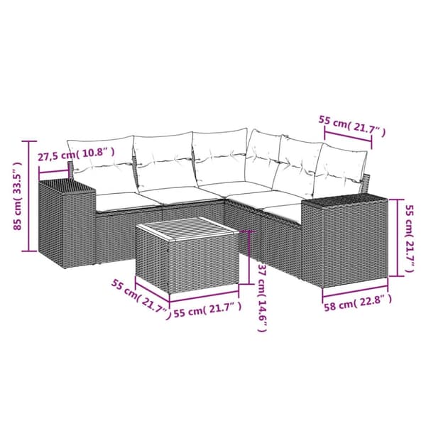 vidaXL sofasæt til haven 6 dele med hynder polyrattan beige