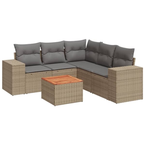 vidaXL sofasæt til haven 6 dele med hynder polyrattan beige