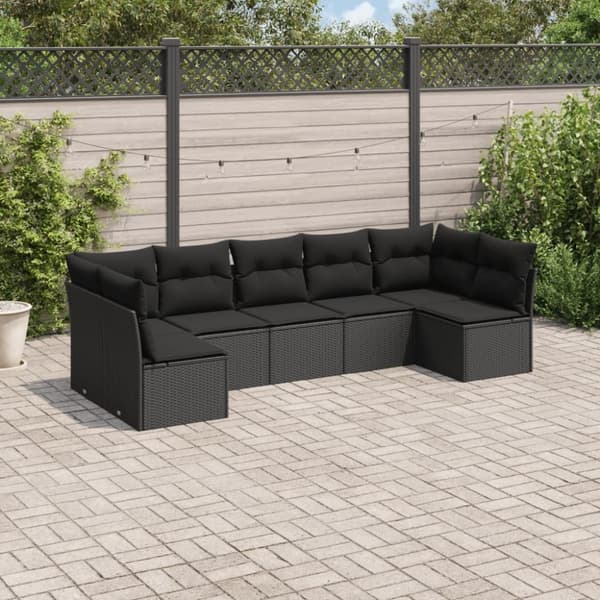 vidaXL sofasæt til haven 7 dele med hynder polyrattan sort