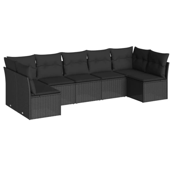 vidaXL sofasæt til haven 7 dele med hynder polyrattan sort