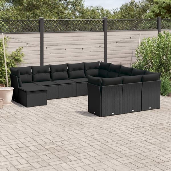 vidaXL sofasæt til haven 12 dele med hynder polyrattan sort