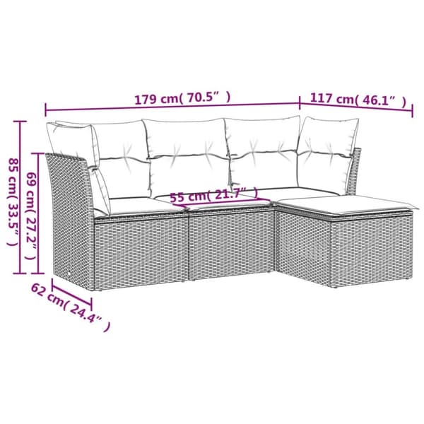 vidaXL sofasæt til haven 4 dele med hynder polyrattan sort