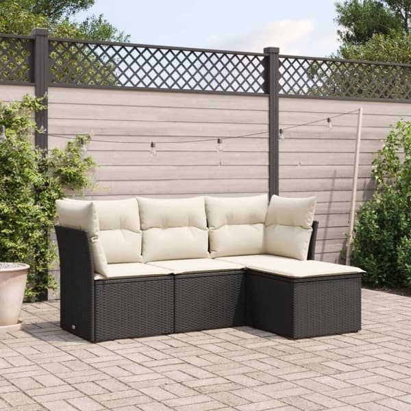 vidaXL sofasæt til haven 4 dele med hynder polyrattan sort