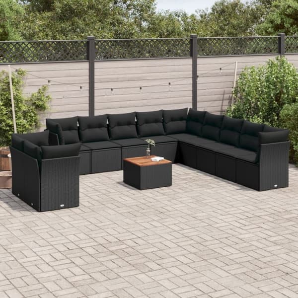 vidaXL sofasæt til haven 12 dele med hynder polyrattan sort