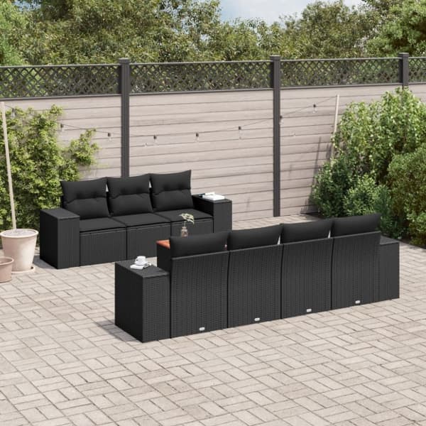 vidaXL sofasæt til haven 8 dele med hynder polyrattan sort
