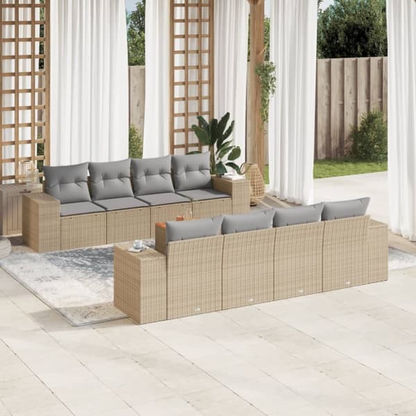 vidaXL sofasæt til haven 9 dele med hynder polyrattan beige