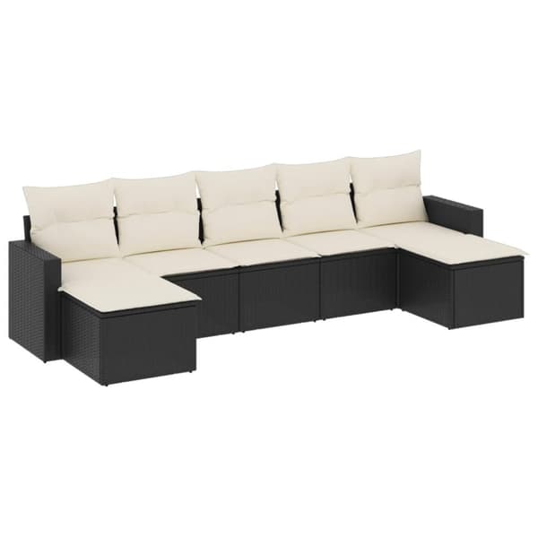 vidaXL sofasæt til haven 7 dele med hynder polyrattan sort