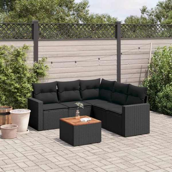vidaXL sofasæt til haven 6 dele med hynder polyrattan sort