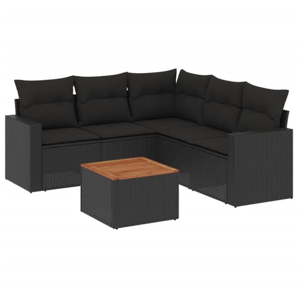 vidaXL sofasæt til haven 6 dele med hynder polyrattan sort