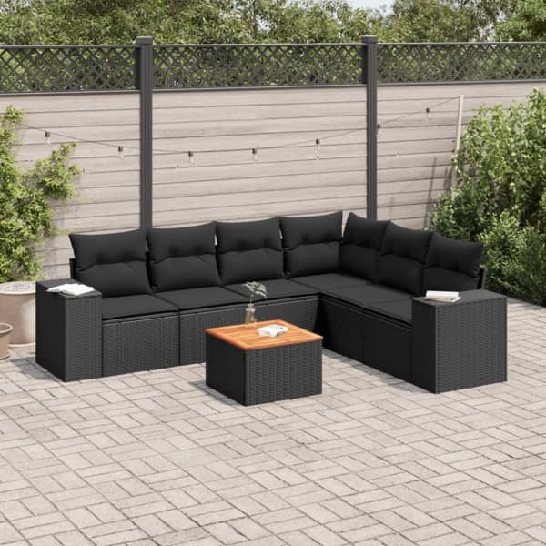 vidaXL sofasæt til haven 7 dele med hynder polyrattan sort