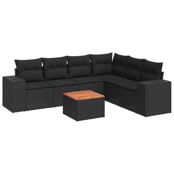 vidaXL sofasæt til haven 7 dele med hynder polyrattan sort