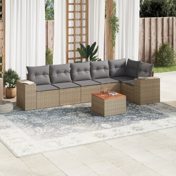 vidaXL sofasæt til haven 7 dele med hynder polyrattan beige