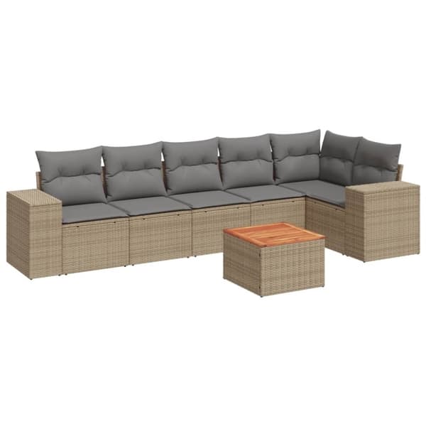 vidaXL sofasæt til haven 7 dele med hynder polyrattan beige