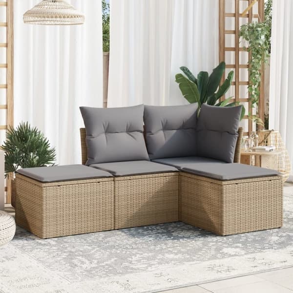 vidaXL Soffgrupp för trädgård med dynor 4 delar beige konstrotting